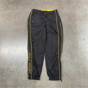VTG Polo Sport Ralph Lauren Zip Ankle Track Pants Black Yellow Men's M